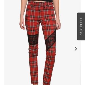 Royal Bones By Tripp Red Plaid & Lace Pants worn once Sz 15